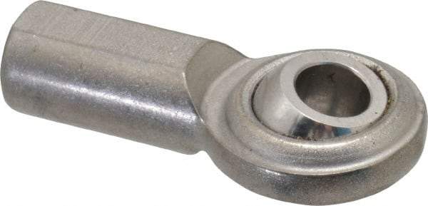 Made in USA - 5/16" ID, 7/8" Max OD, 2,100 Lb Max Static Cap, Plain Female Spherical Rod End - 5/16-24 RH, Stainless Steel with Stainless Steel Raceway - Benchmark Tooling