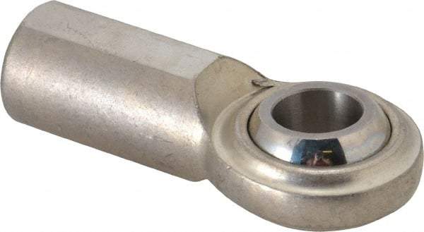 Made in USA - 3/4" ID, 1-3/4" Max OD, 7,520 Lb Max Static Cap, Plain Female Spherical Rod End - 3/4-16 RH, Stainless Steel with Stainless Steel Raceway - Benchmark Tooling