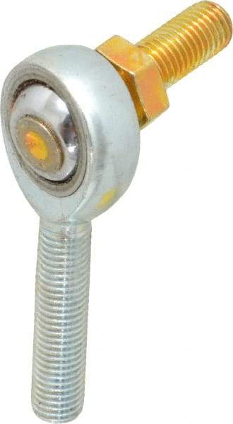 Made in USA - 5/16" ID, 7/8" Max OD, 7,639 Lb Max Static Cap, Male Spherical Rod End with Stud - 5/16-24 RH, Alloy Steel with Steel Raceway - Benchmark Tooling