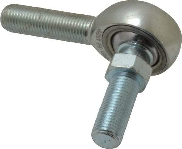 Made in USA - 3/8" ID, 1" Max OD, 9,550 Lb Max Static Cap, Male Spherical Rod End with Stud - 3/8-24 RH, Alloy Steel with Steel Raceway - Benchmark Tooling