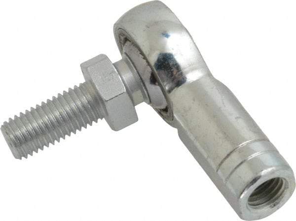 Made in USA - 5/16" ID, 7/8" Max OD, 7,640 Lb Max Static Cap, Female Spherical Rod End with Stud - 5/16-24 RH, Alloy Steel with Steel Raceway - Benchmark Tooling