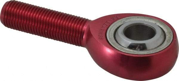 Made in USA - 1/2" ID, 1-5/16" Max OD, 7,698 Lb Max Static Cap, Plain Male Spherical Rod End - 1/2-20 RH, Aluminum Housing with Steel Raceway - Benchmark Tooling