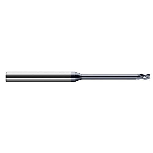 Miniature End Mills - Long Reach, Stub Flute - 0.0200″ Cutter Diameter × 0.0300″ Length of Cut × 0.1000″ Reach Carbide Square End Mill, 3 Flutes, AlTiN Coated - Exact Industrial Supply