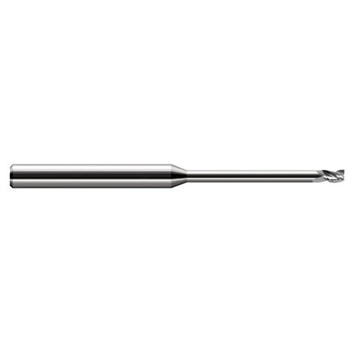 Miniature End Mills - Long Reach, Stub Flute - 0.0100″ Cutter Diameter × 0.0150″ (1/64″) Length of Cut × 0.0500″ Reach Carbide Square End Mill, 3 Flutes - Exact Industrial Supply