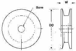 Poly Hi Solidur - 1/2" Bore, 5.55" Outside Diam, Finished Bore V-Belt Sheave - 1" Wide - Benchmark Tooling