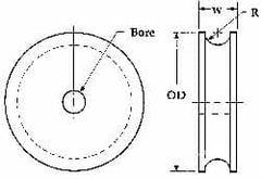 Poly Hi Solidur - 1/2" Bore, 4-1/2" Outside Diam, Finished Bore Round Belt Pulley - 3/4" Wide - Benchmark Tooling