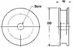 Poly Hi Solidur - 1/4" Bore, 5-1/2" Outside Diam, Finished Bore Flat Belt Pulley - 1-1/2" Wide - Benchmark Tooling