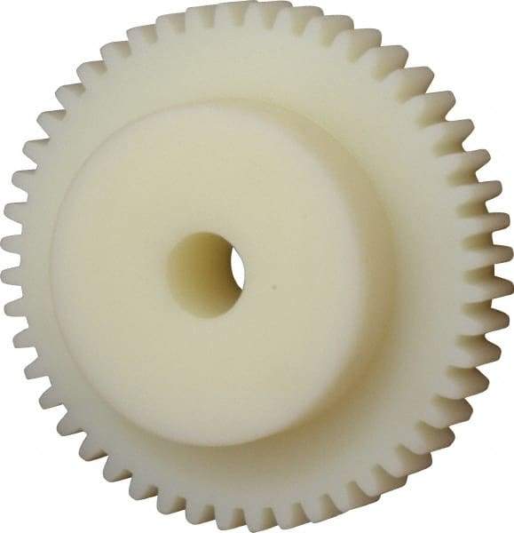 Poly Hi Solidur - 16 Pitch, 3" Pitch Diam, 48 Tooth Spur Gear - 1/2" Face Width, 1/2" Bore Diam, 2" Hub Diam, Nylon - Benchmark Tooling