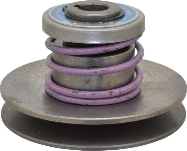 Lovejoy - 1.62" Min Pitch, 2.81" Long, 3-3/4" Max Diam, Spring Loaded Variable Speed Pulley - 4" Outside Diam, 5/8" Inside Diam, 1/2 Hp at 1750 RPM, 0.333 Hp at 1150 RPM - Benchmark Tooling