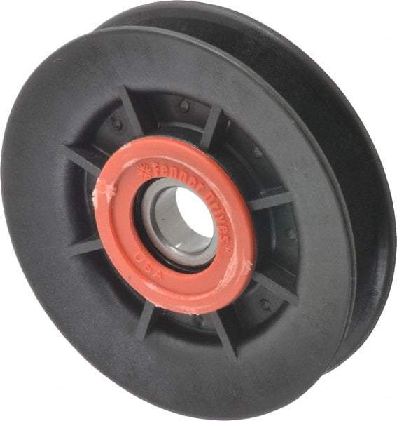 Fenner Drives - 17 Inside x 4" Outside Diam, 0.64" Wide Pulley Slot, Glass Reinforced Nylon Idler Pulley - 5L/B Belt Section, For Use with V-Belts - Benchmark Tooling