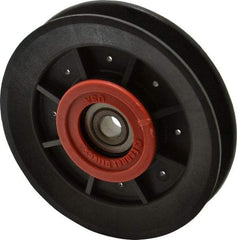 Fenner Drives - 3/8 Inside x 3.98" Outside Diam, 1/2" Wide Pulley Slot, Glass Reinforced Nylon Idler Pulley - 4L/A Belt Section, For Use with V-Belts - Benchmark Tooling