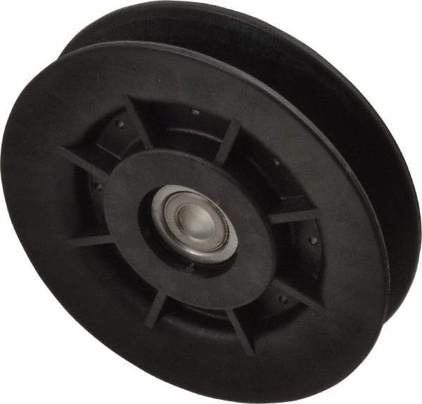 Fenner Drives - 3/8 Inside x 4" Outside Diam, 0.64" Wide Pulley Slot, Glass Reinforced Nylon Idler Pulley - 5L/B Belt Section, For Use with V-Belts - Benchmark Tooling