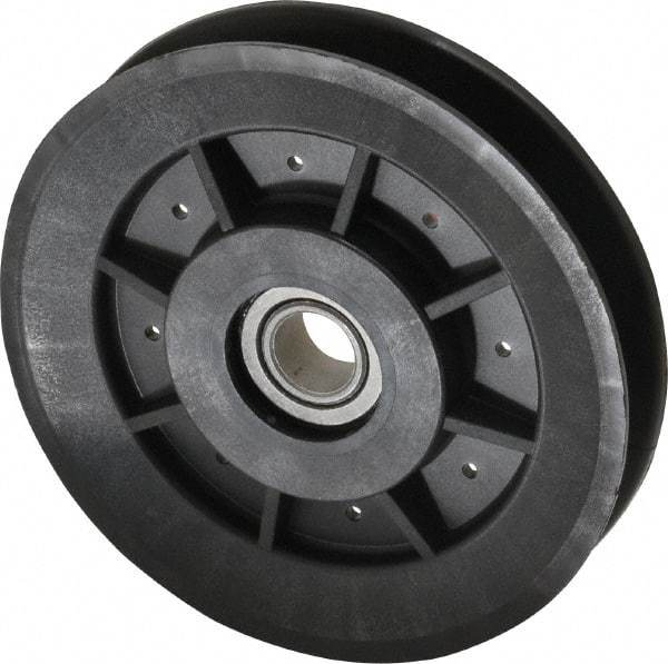 Fenner Drives - 1/2 Inside x 3.98" Outside Diam, 1/2" Wide Pulley Slot, Glass Reinforced Nylon Idler Pulley - 4L/A Belt Section, For Use with V-Belts - Benchmark Tooling