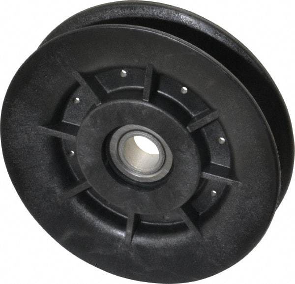 Fenner Drives - 1/2 Inside x 4" Outside Diam, 0.64" Wide Pulley Slot, Glass Reinforced Nylon Idler Pulley - 5L/B Belt Section, For Use with V-Belts - Benchmark Tooling