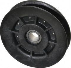 Fenner Drives - 1/2 Inside x 4" Outside Diam, 0.64" Wide Pulley Slot, Glass Reinforced Nylon Idler Pulley - 5L/B Belt Section, For Use with V-Belts - Benchmark Tooling