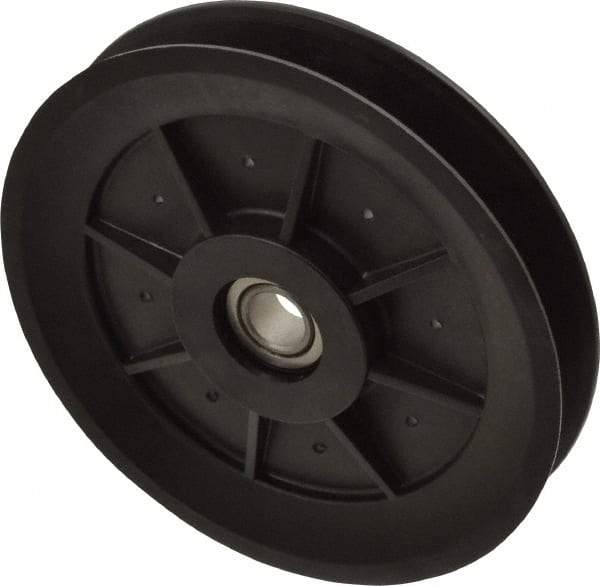 Fenner Drives - 1/2 Inside x 5.04" Outside Diam, 0.65" Wide Pulley Slot, Glass Reinforced Nylon Idler Pulley - 5L/B Belt Section, For Use with V-Belts - Benchmark Tooling
