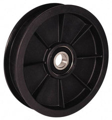 Fenner Drives - 3/8 Inside x 3-1/2" Outside Diam, 0.44" Wide Pulley Slot, Glass Reinforced Nylon Idler Pulley - 3/8" Belt Size Diam, For Use with Round Belts - Benchmark Tooling