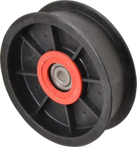 Fenner Drives - 3/8 Inside x 4-1/2" Outside Diam, 1.09" Wide Pulley Slot, Glass Reinforced Nylon Idler Pulley - For Use with Flat Belts, 29/32" Wide - Benchmark Tooling
