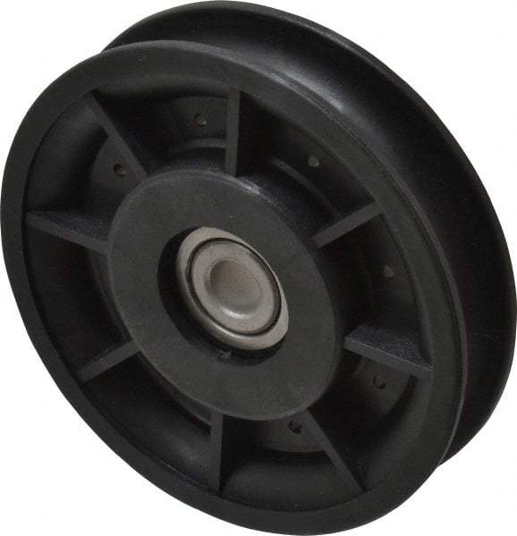 Fenner Drives - 3/8 Inside x 3-1/2" Outside Diam, 0.53" Wide Pulley Slot, Glass Reinforced Nylon Idler Pulley - 1/2" Belt Size Diam, For Use with Round Belts - Benchmark Tooling