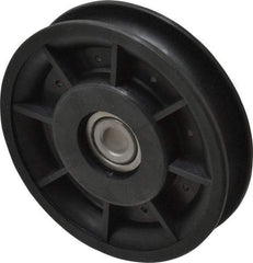 Fenner Drives - 3/8 Inside x 3-1/2" Outside Diam, 0.53" Wide Pulley Slot, Glass Reinforced Nylon Idler Pulley - 1/2" Belt Size Diam, For Use with Round Belts - Benchmark Tooling