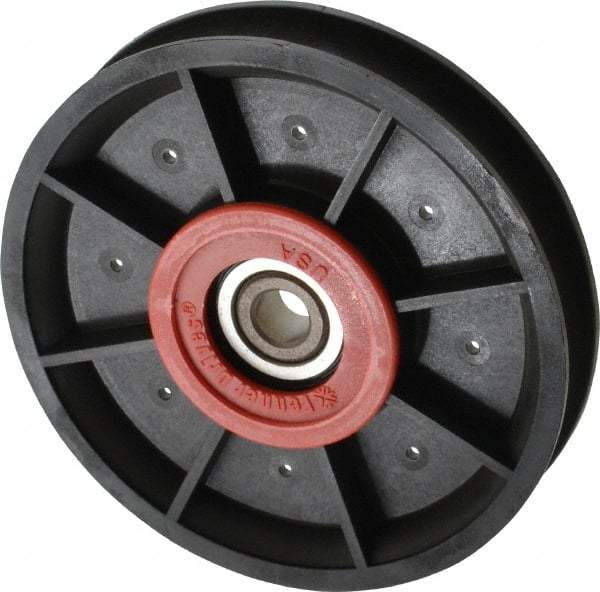 Fenner Drives - 3/8 Inside x 4.12" Outside Diam, 0.53" Wide Pulley Slot, Glass Reinforced Nylon Idler Pulley - 1/2" Belt Size Diam, For Use with Round Belts - Benchmark Tooling