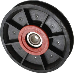 Fenner Drives - 3/8 Inside x 4.12" Outside Diam, 0.53" Wide Pulley Slot, Glass Reinforced Nylon Idler Pulley - 1/2" Belt Size Diam, For Use with Round Belts - Benchmark Tooling