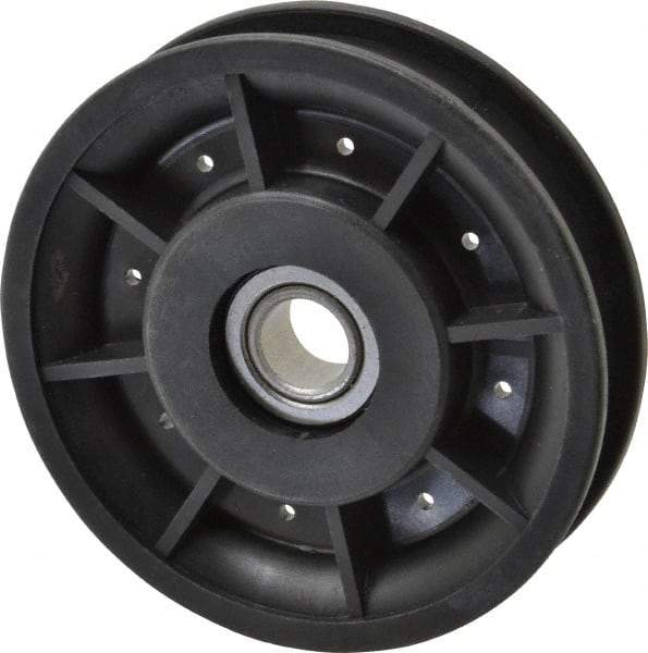 Fenner Drives - 1/2 Inside x 3-1/2" Outside Diam, 0.53" Wide Pulley Slot, Glass Reinforced Nylon Idler Pulley - 1/2" Belt Size Diam, For Use with Round Belts - Benchmark Tooling