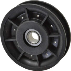 Fenner Drives - 1/2 Inside x 3-1/2" Outside Diam, 0.53" Wide Pulley Slot, Glass Reinforced Nylon Idler Pulley - 1/2" Belt Size Diam, For Use with Round Belts - Benchmark Tooling