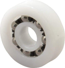 Made in USA - 1/4" Bore Diam, 3/4" OD, Open Plastic Race Radial Ball Bearing - 7/32" Wide, 1 Row, Round Bore, 17 Lb Static Capacity, 26 Lb Dynamic Capacity - Benchmark Tooling