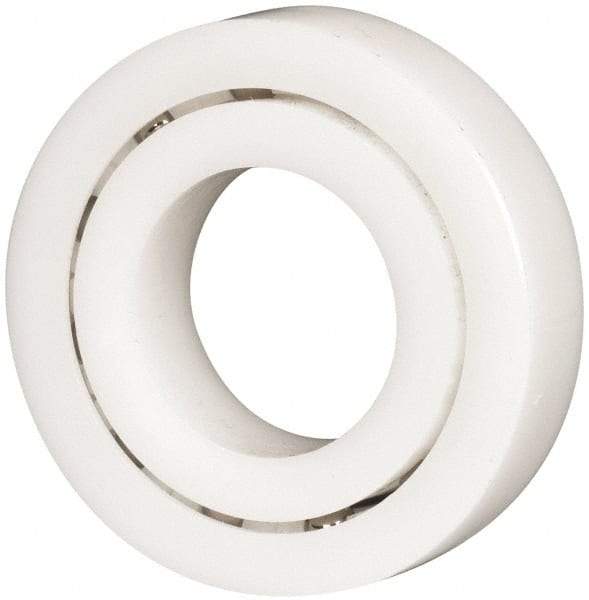 Made in USA - 1" Bore Diam, 2" OD, Open Plastic Race Radial Ball Bearing - 1/2" Wide, 1 Row, Round Bore, 61 Lb Static Capacity, 92 Lb Dynamic Capacity - Benchmark Tooling