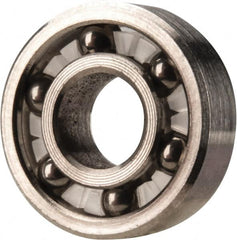 Made in USA - 1/4" Bore Diam, 5/8" OD, Open Precision Ground Radial Ball Bearing - 3/16" Wide, 1 Row, Round Bore, 51 Lb Static Capacity, 78 Lb Dynamic Capacity - Benchmark Tooling