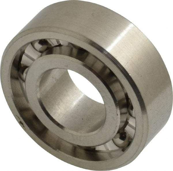 Made in USA - 1/2" Bore Diam, 1-1/8" OD, Open Precision Ground Radial Ball Bearing - 3/8" Wide, 1 Row, Round Bore, 129 Lb Static Capacity, 165 Lb Dynamic Capacity - Benchmark Tooling
