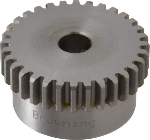 Browning - 20 Pitch, 1.6" Pitch Diam, 32 Tooth Spur Gear - 3/8" Bore Diam, 1-7/16" Hub Diam, Steel - Benchmark Tooling