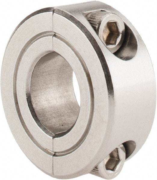 Climax Metal Products - 7/16" Bore, Stainless Steel, Two Piece Shaft Collar - 15/16" Outside Diam, 3/8" Wide - Benchmark Tooling