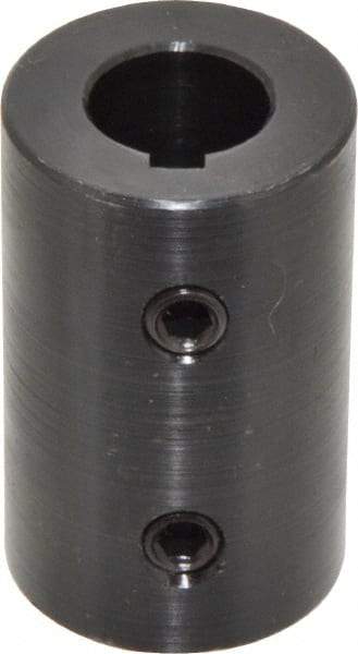 Climax Metal Products - 5/8" Inside x 1-1/4" Outside Diam, Mild Steel Set Screw Rigid Coupling with keyway - 2" Long x 3/16" Keyway Width x 3/32" Keyway Depth - Benchmark Tooling