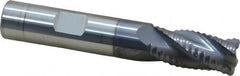Accupro - 1/2" Diam, Coarse Pitch, 1-1/4" LOC, 4 Flute Solid Carbide Roughing Square End Mill - AlTiN Finish, 3" OAL, 1/2" Shank Diam, Single End, Centercutting, 30° Helix - Benchmark Tooling
