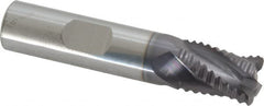 Accupro - 1/2" Diam, Coarse Pitch, 5/8" LOC, 4 Flute Solid Carbide Roughing Square End Mill - AlTiN Finish, 2-1/2" OAL, 1/2" Shank Diam, Single End, Centercutting, 30° Helix - Benchmark Tooling