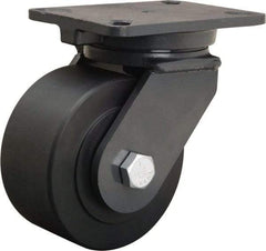 Hamilton - 6" Diam x 3" Wide x 8" OAH Top Plate Mount Swivel Caster - Nylon, 4,000 Lb Capacity, Sealed Precision Ball Bearing, 5-1/4 x 7-1/4" Plate - Benchmark Tooling