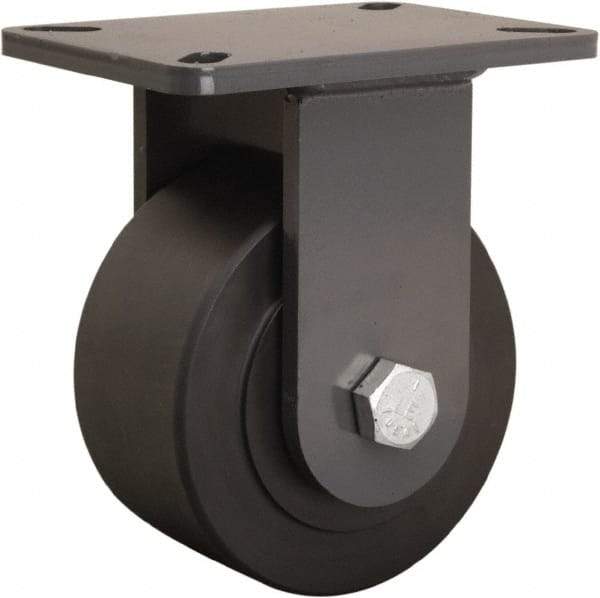 Hamilton - 6" Diam x 3" Wide x 8" OAH Top Plate Mount Rigid Caster - Nylon, 4,000 Lb Capacity, Sealed Precision Ball Bearing, 5-1/4 x 7-1/4" Plate - Benchmark Tooling