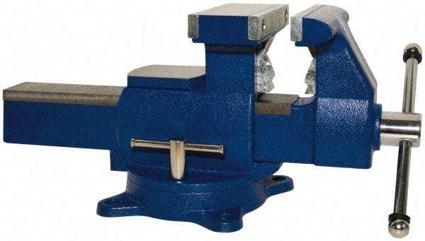 Yost Vises - 8" Jaw Width x 8-1/2" Jaw Opening Capacity, 4-3/4" (Regular) Throat Depth, Bench & Pipe Combination Vise - 1/8 to 4-1/2" Pipe Capacity, Swivel Base, Bolt Down Attachment, Ductile Iron - Benchmark Tooling