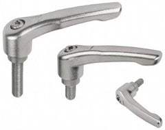 KIPP - 5/16-18, 17/32" Hub Diam, Stainless Steel Threaded Stud Adjustable Clamping Handle - 15mm Stud Length, 74.5mm OAL, 42.5mm High - Benchmark Tooling