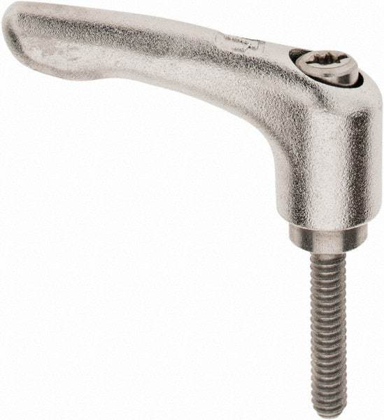 KIPP - #10-24, 10mm Hub Diam, Stainless Steel Threaded Stud Adjustable Clamping Handle - 25mm Stud Length, 47mm OAL, 31mm High - Benchmark Tooling