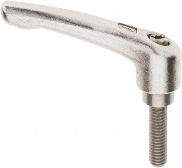 KIPP - 5/16-18, 17/32" Hub Diam, Stainless Steel Threaded Stud Adjustable Clamping Handle - 30mm Stud Length, 74.5mm OAL, 42.5mm High - Benchmark Tooling