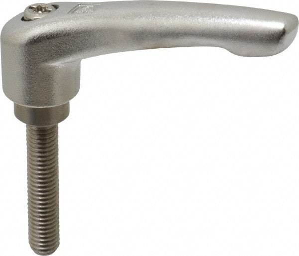 KIPP - M8 x 1.25, 17/32" Hub Diam, Stainless Steel Threaded Stud Adjustable Clamping Handle - 40mm Stud Length, 74.5mm OAL, 42.5mm High - Benchmark Tooling
