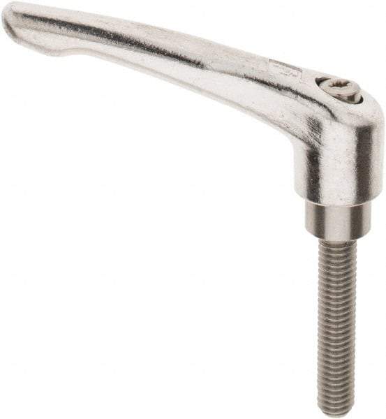 KIPP - 3/8-16, 16mm Hub Diam, Stainless Steel Threaded Stud Adjustable Clamping Handle - 1-31/32" Stud Length, 91mm OAL, 54.5mm High - Benchmark Tooling