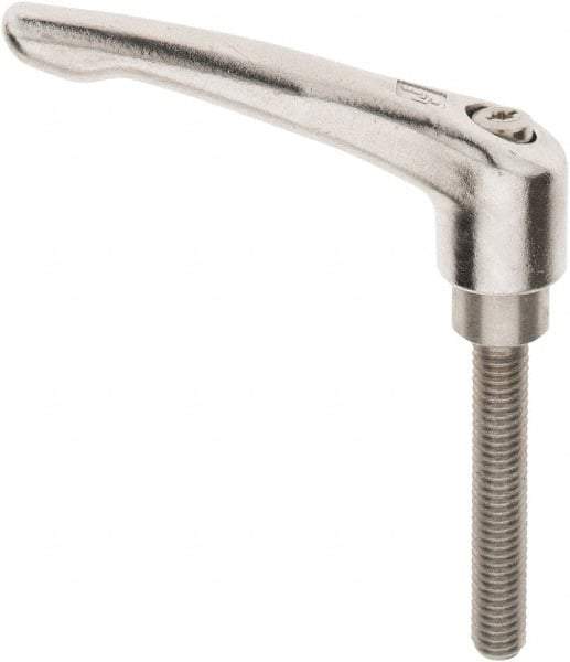 KIPP - 3/8-16, 16mm Hub Diam, Stainless Steel Threaded Stud Adjustable Clamping Handle - 60mm Stud Length, 91mm OAL, 54.5mm High - Benchmark Tooling