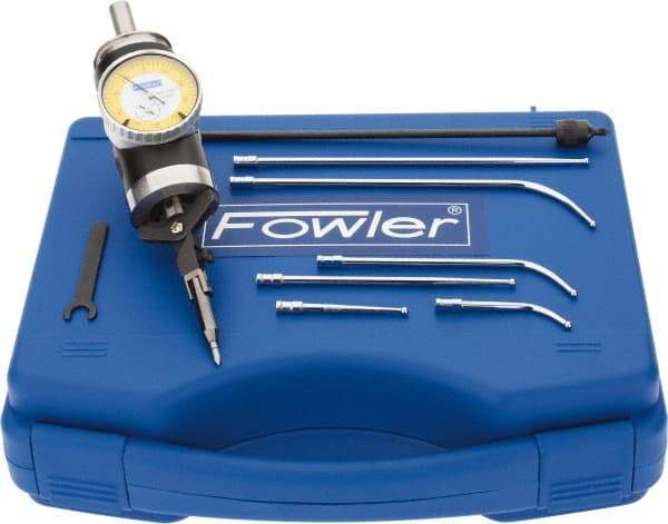 Fowler - 7 Piece, 0" to 1/4" Measuring Range, 1.6" Dial Diam, 0-50 Dial Reading, White Dial Test Indicator Kit - 0.0005" Dial Graduation - Benchmark Tooling