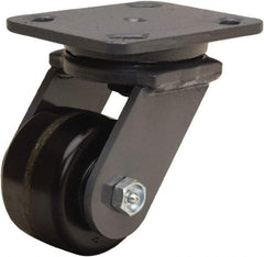 Hamilton - 3-1/4" Diam x 2" Wide x 5-1/4" OAH Top Plate Mount Swivel Caster - Phenolic, 700 Lb Capacity, Straight Roller Bearing, 4 x 5" Plate - Benchmark Tooling