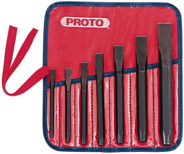 Proto - 7 Piece Cold Chisel Set - 10-11/16" OAL, Steel, Sizes Included 5/16 to 7/8" - Benchmark Tooling