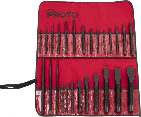 Proto - 26 Piece Punch & Chisel Set - 1/4 to 1-3/16" Chisel, 3/32 to 1/4" Punch, Hex Shank - Benchmark Tooling